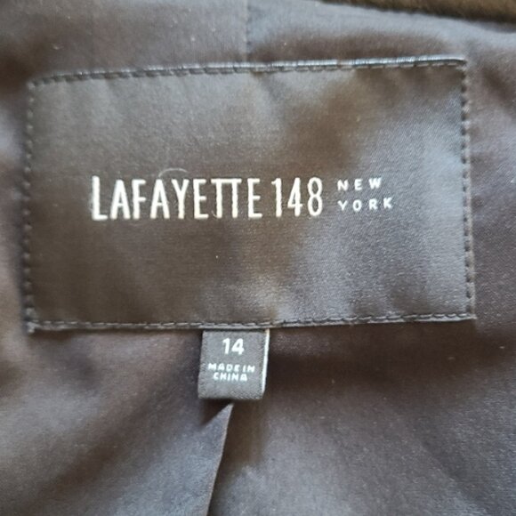 LAFAYETTE 148 NEW YORK ZIP FRONT TAILORED BLAZER JACKET LEATHER ACCENTS sz 14 - Picture 5 of 6